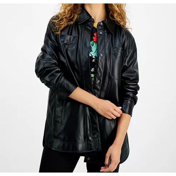 Guess Faux Leather Jacket Size S Black New With Tags - Picture 3 of 11